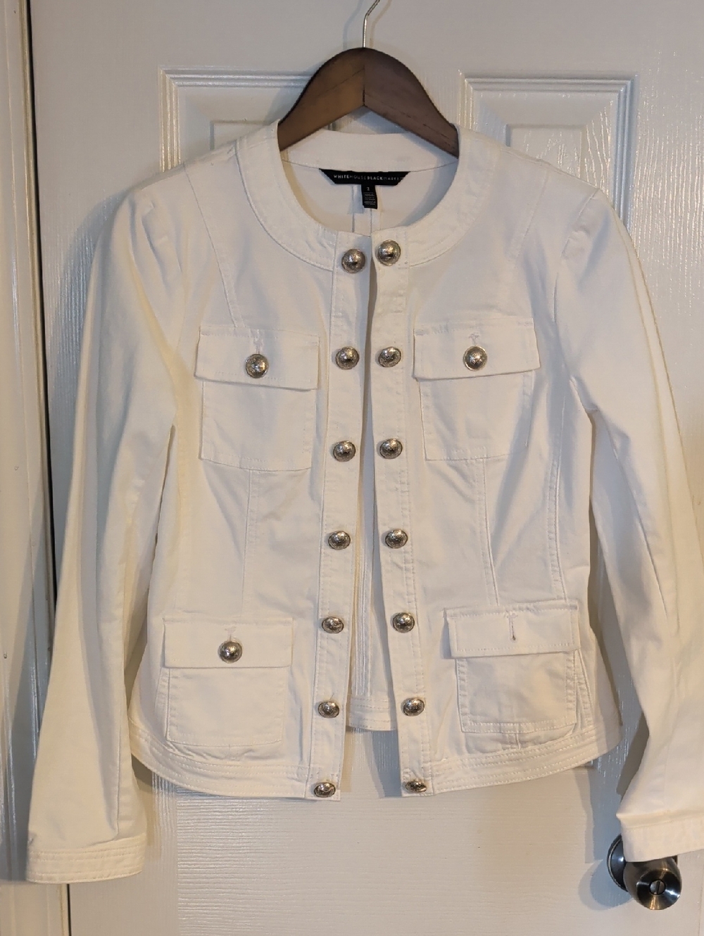 White House Black Market Cream Button-Front Military Jacket